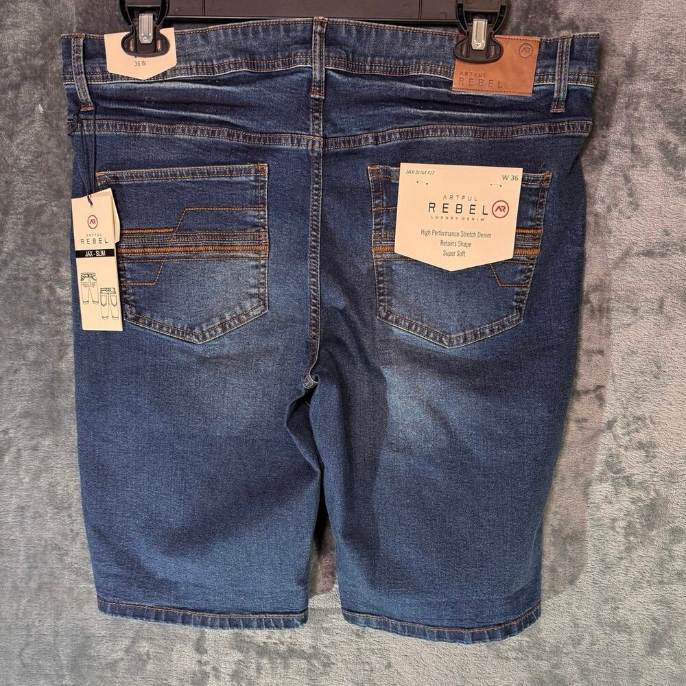 NWT Artful Rebel Jax Slim Fit Denim Shorts Men's 36W Blue Stretch Jorts New! - Picture 2 of 10